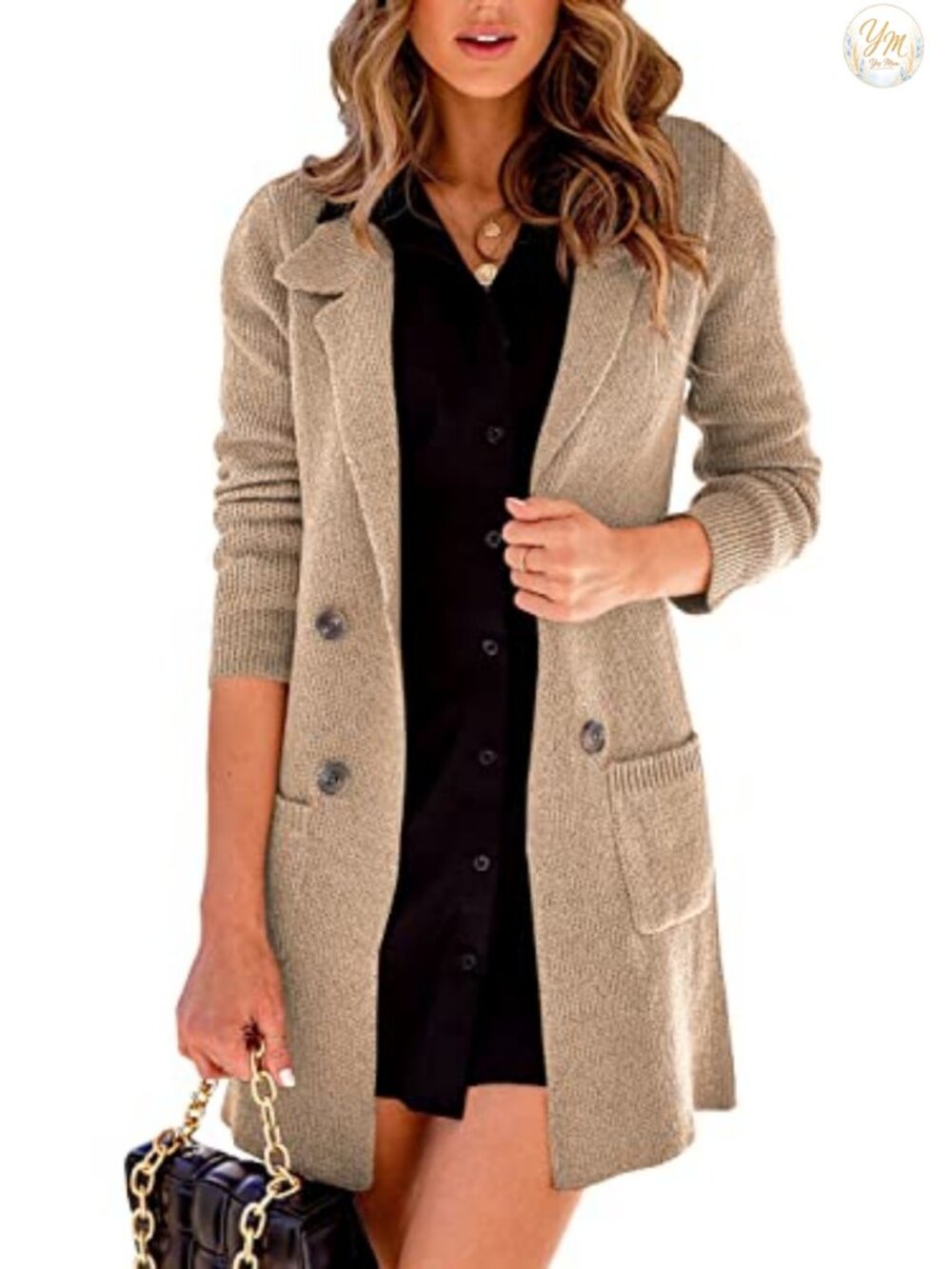 Viscose Blend Open Front Lapel Collar Cardigan Button Down Long Sweater